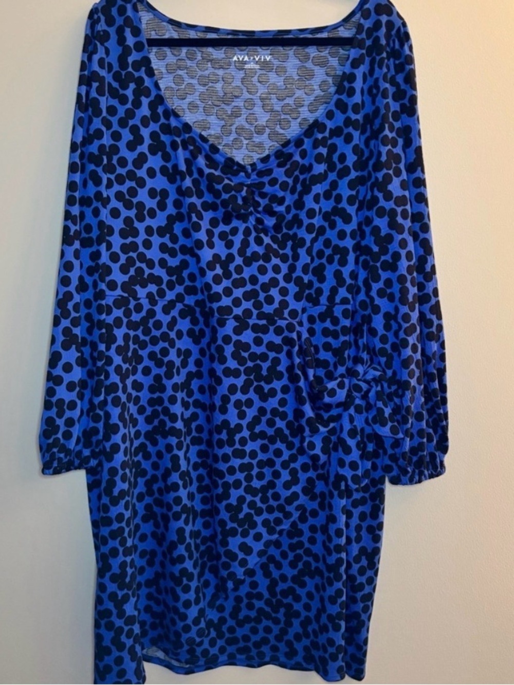 AVA & VIV Blue Dot Long‑Sleeve Dress NWOT, Size 2X